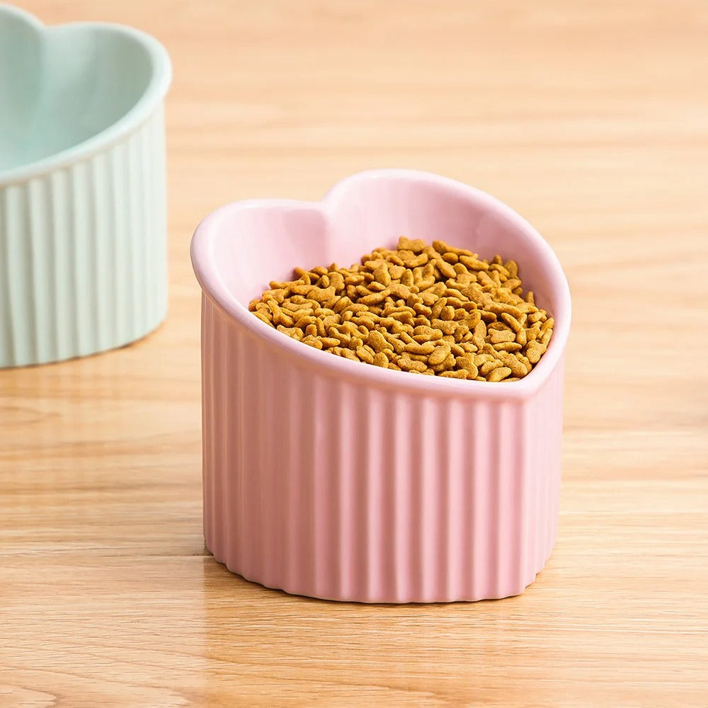Love Heart Shaped Raised Ceramic Cat Bowl