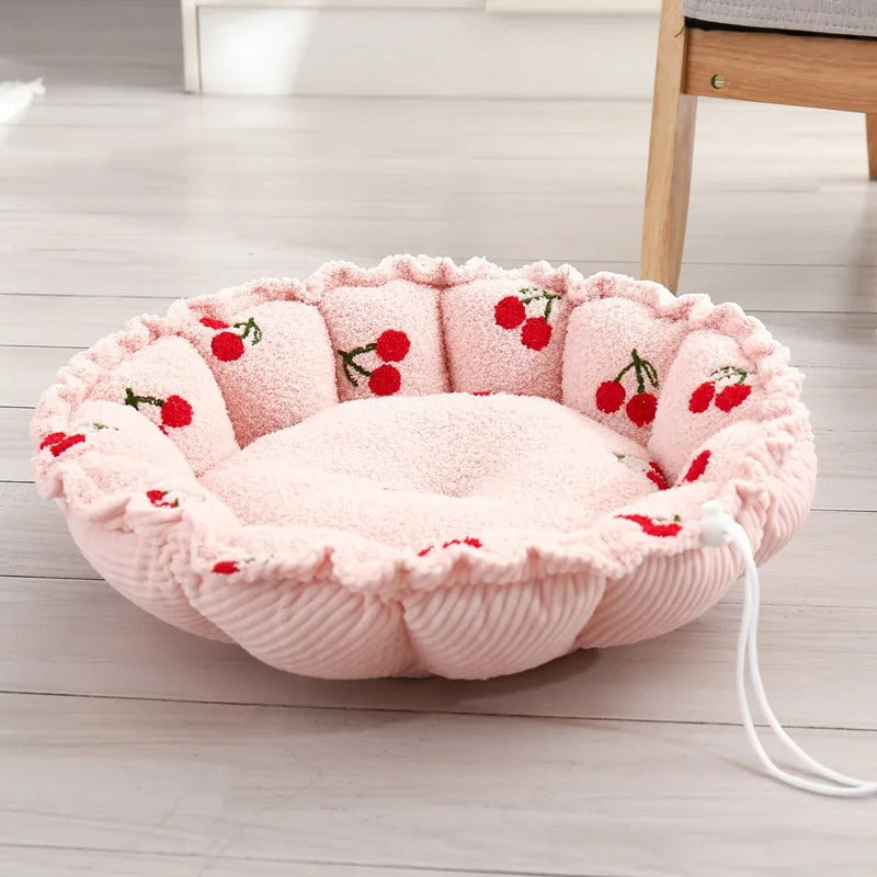 Adjustable Cherry Plush Cat Bed